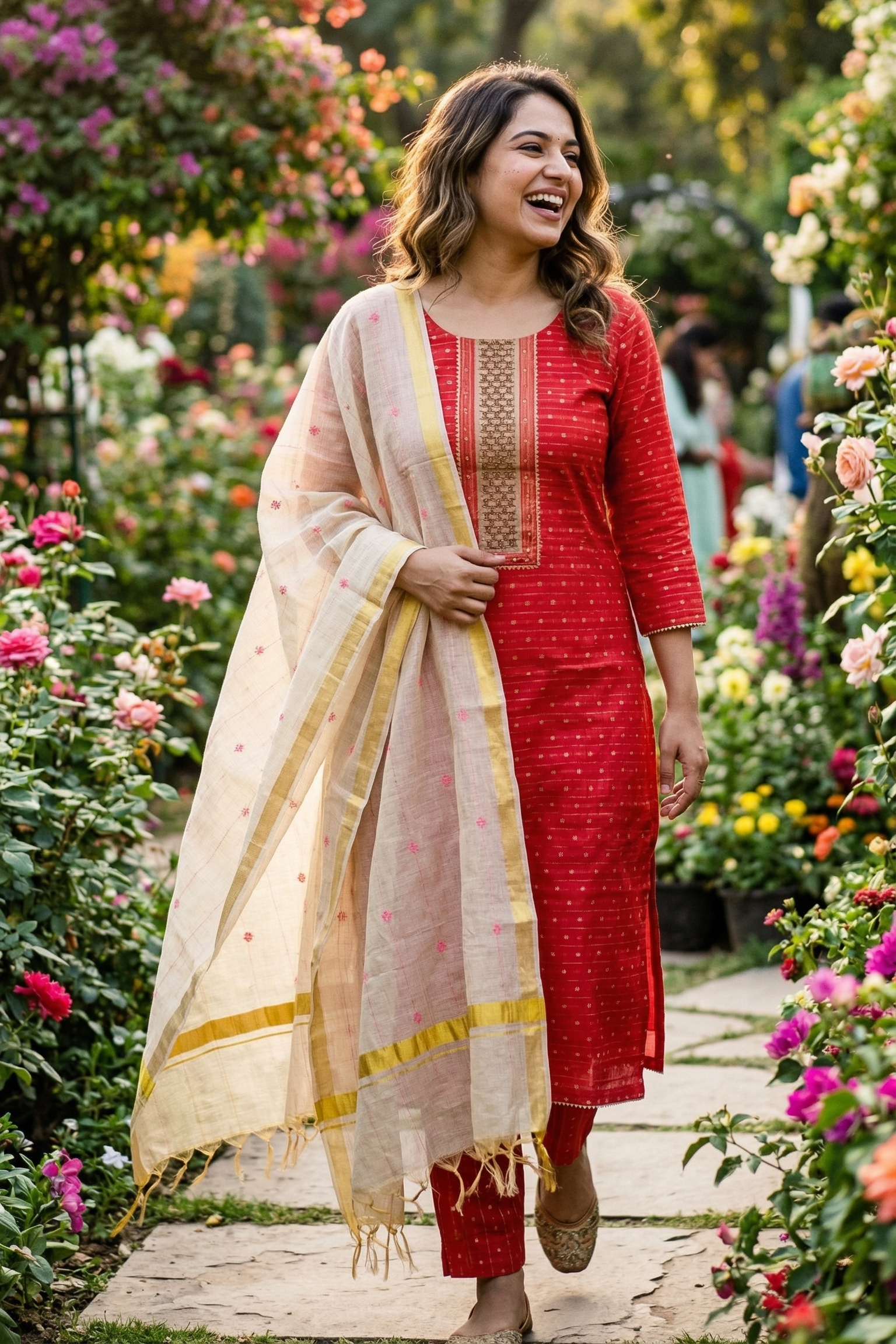 Red Cotton Mix Suit Salwar Dress Material with Duppatta