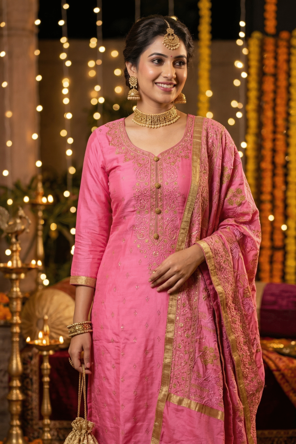 Pink Cotton Mix Suit Salwar Dress Material with Duppatta