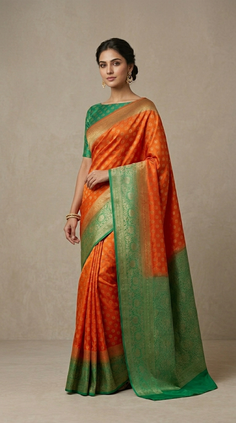 Jacquard Orange Silk Saree