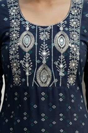 Forest Green Rayon Frill Kurti - Image 2