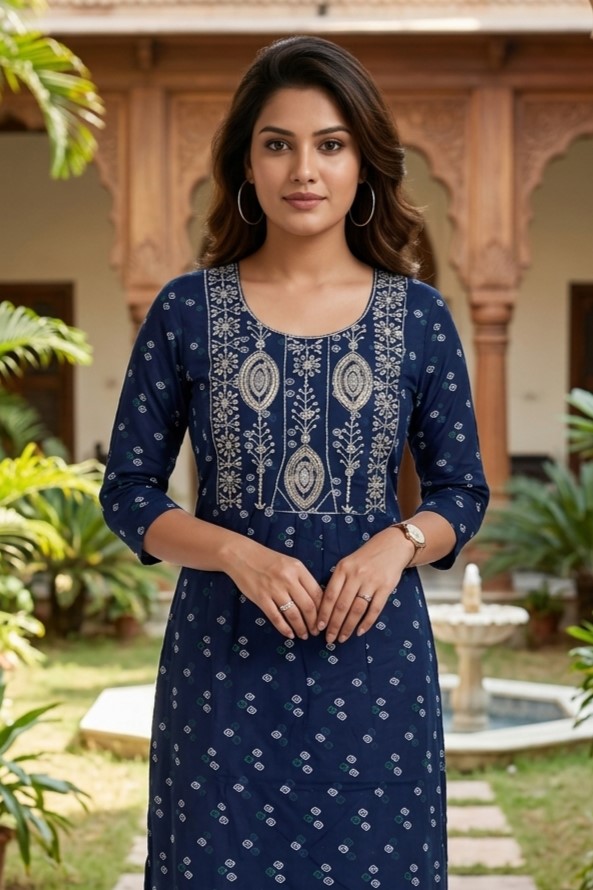 Cherry Blue Rayon Frill Kurti