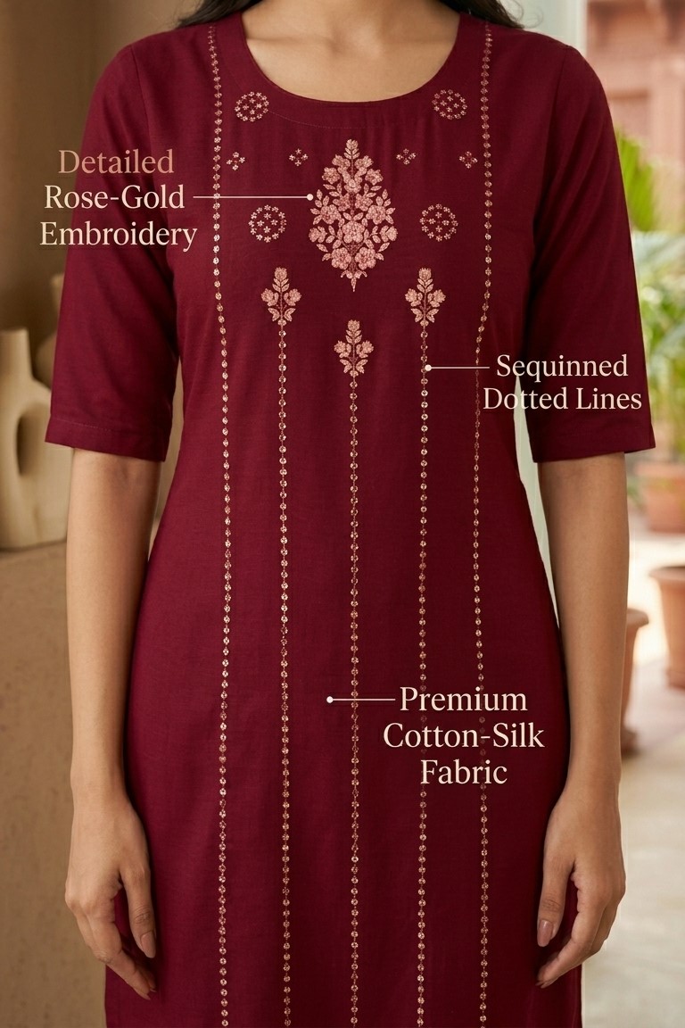 Maroon Embroided Kurti - Image 2