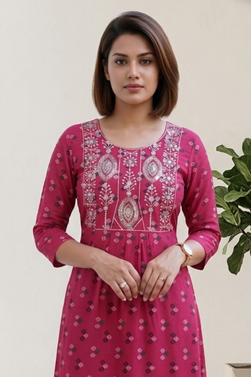 Pink Rayon Frill Kurti
