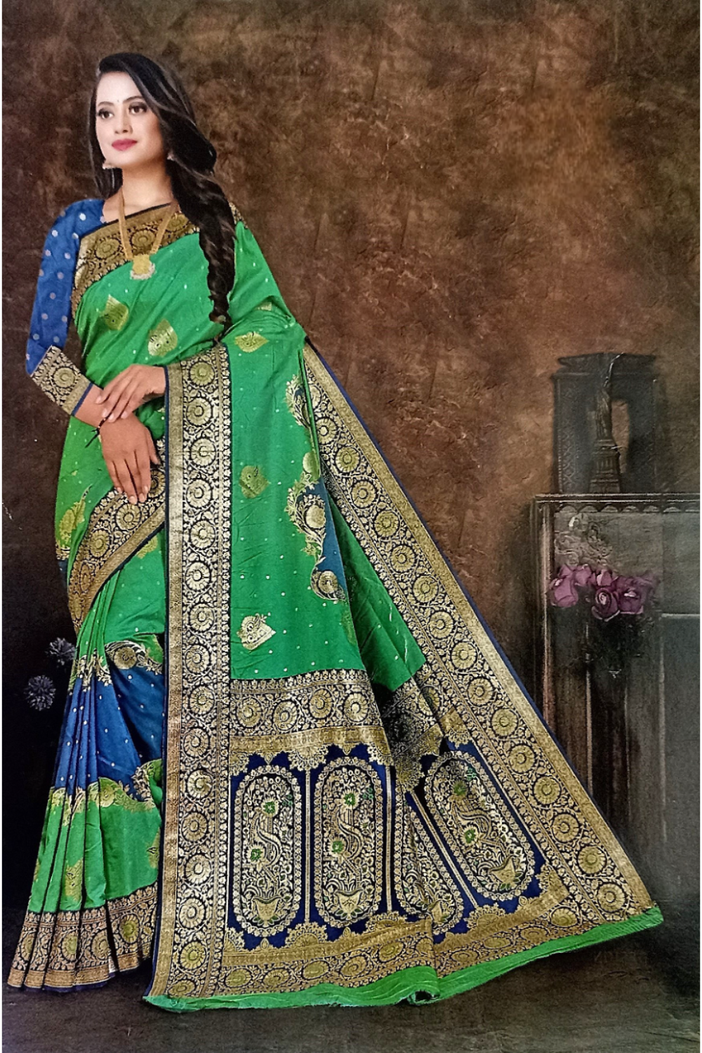 Bengaluru Silk Green and Blue Saree