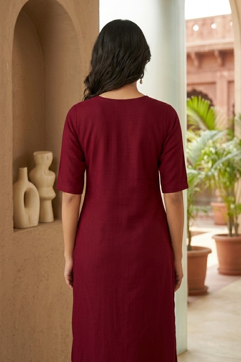 Maroon Embroided Kurti - Image 4