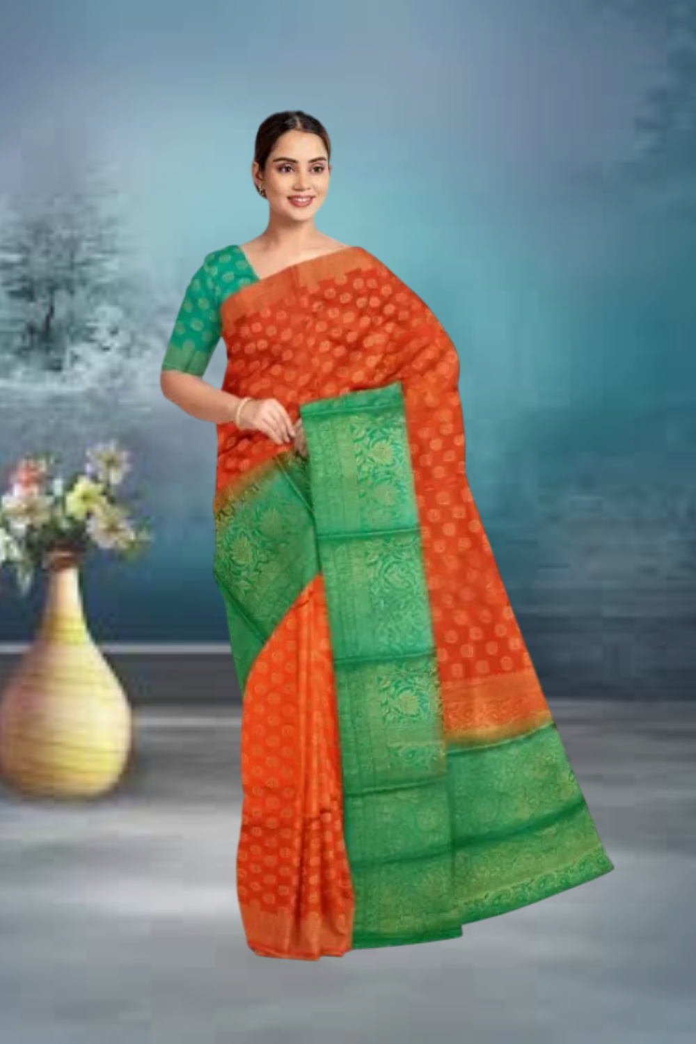 Jacquard Orange Silk Saree