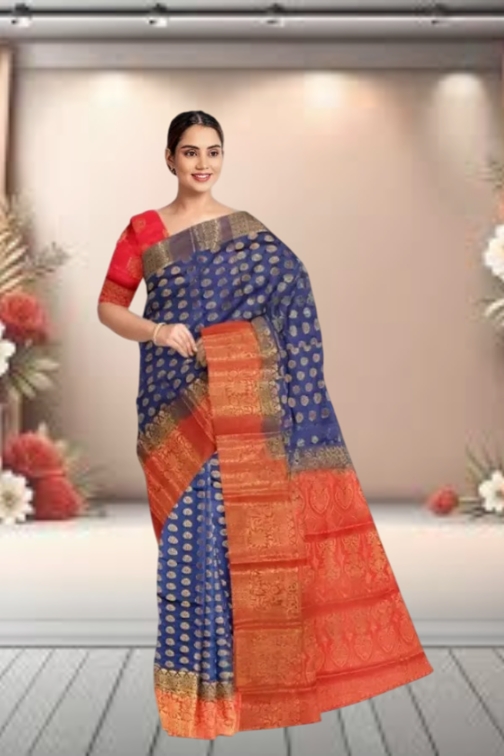 Jacquard Blue Silk Saree