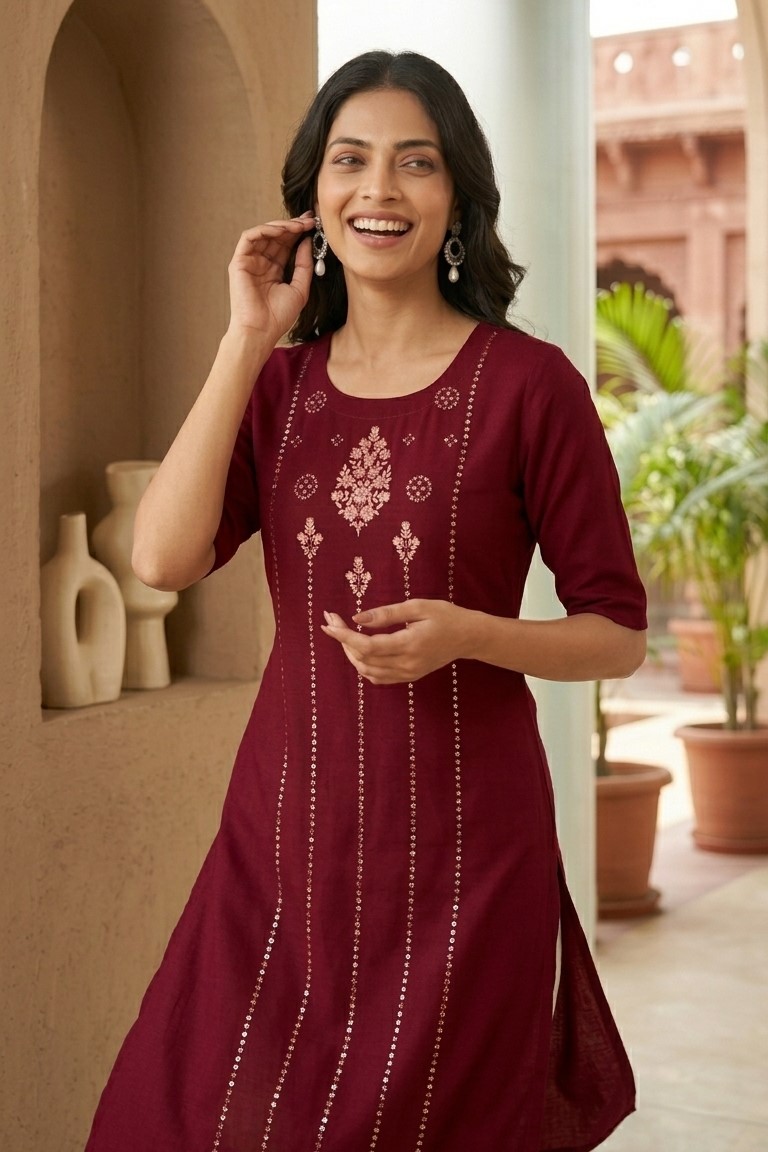 Maroon Embroided Kurti