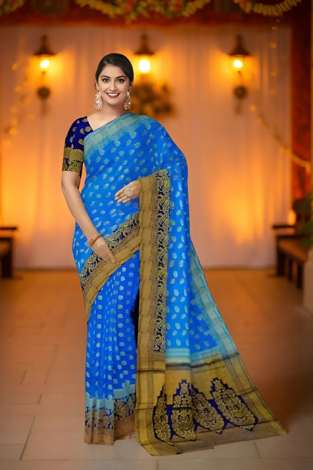 Jacquard Blue Silk Saree