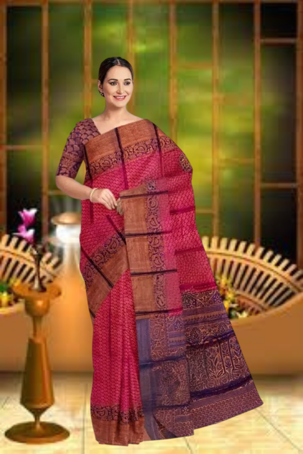 Jhilmil Pink Silk Saree
