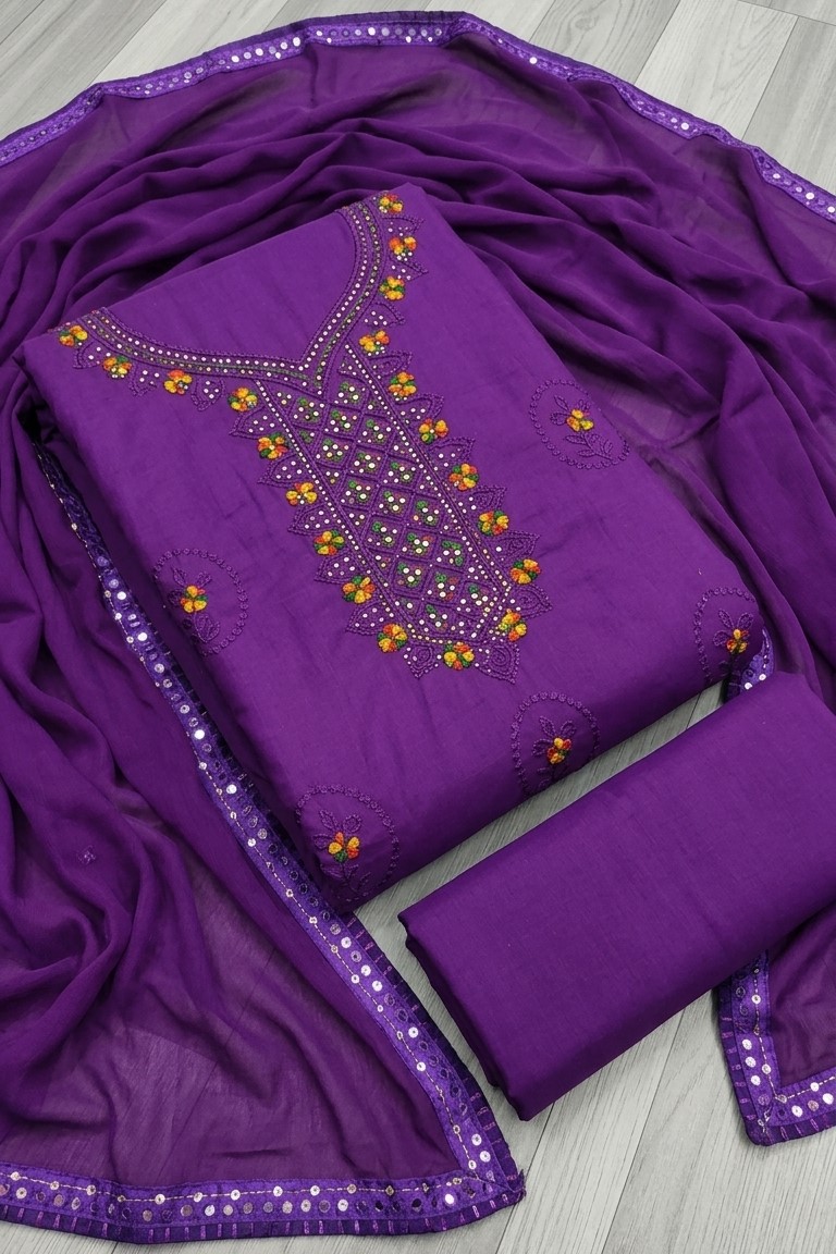 Violet Cotton Mix Suit Salwar Dress Material with Duppatta - Image 2
