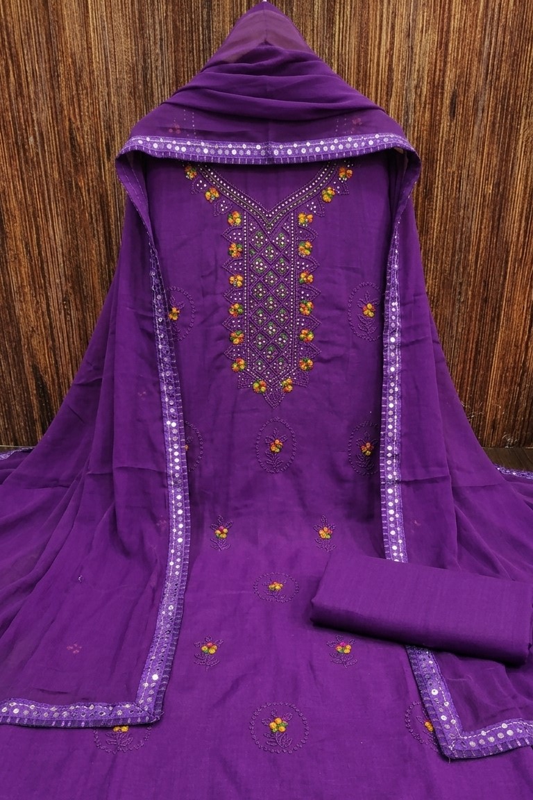 Violet Cotton Mix Suit Salwar Dress Material with Duppatta