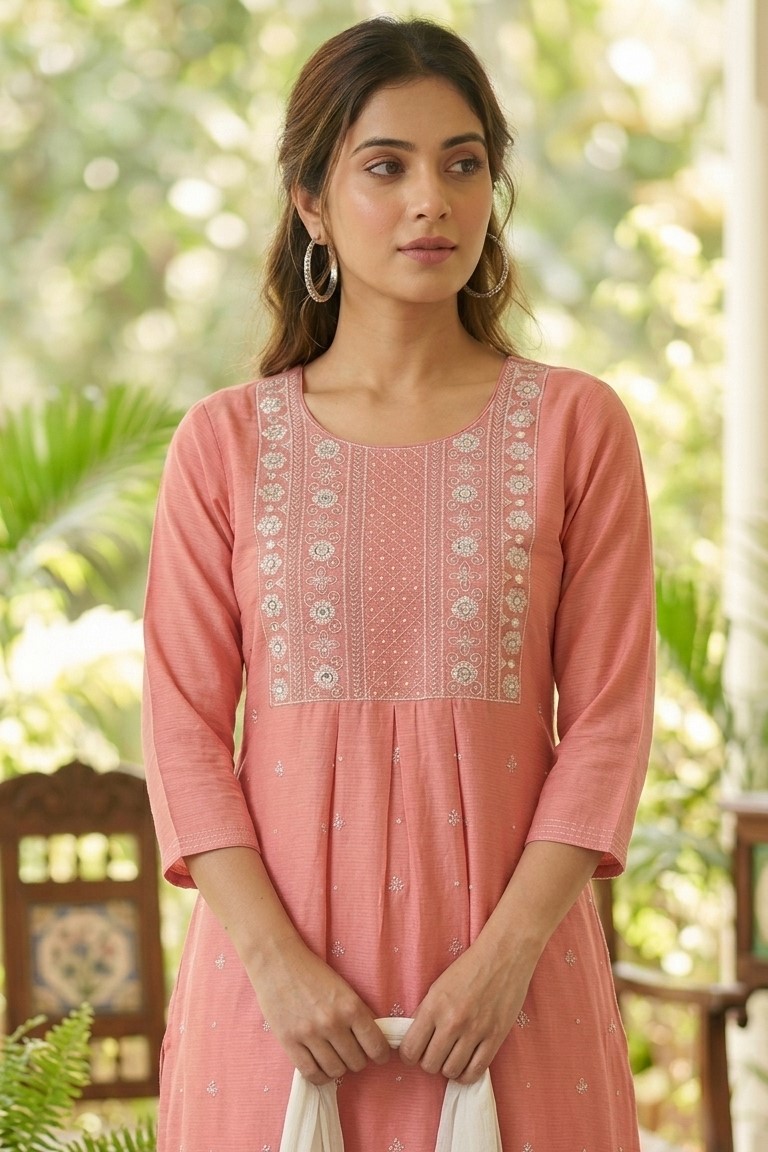 Peech Rayon Embroidered Kurti