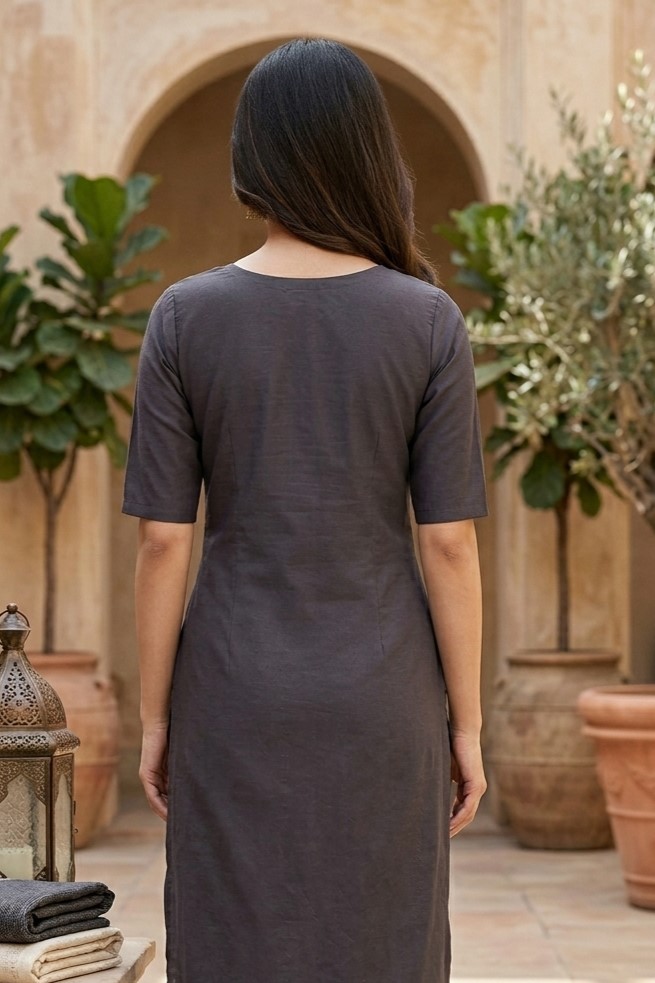 Coffee Colour Embroided Kurti - Image 4