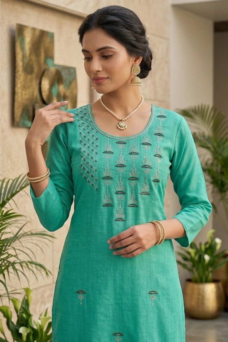 Green Cotton Kurti - Image 2