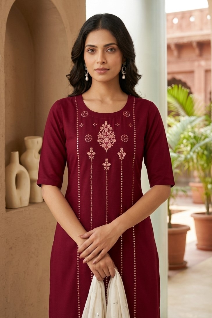 Maroon Embroided Kurti - Image 3