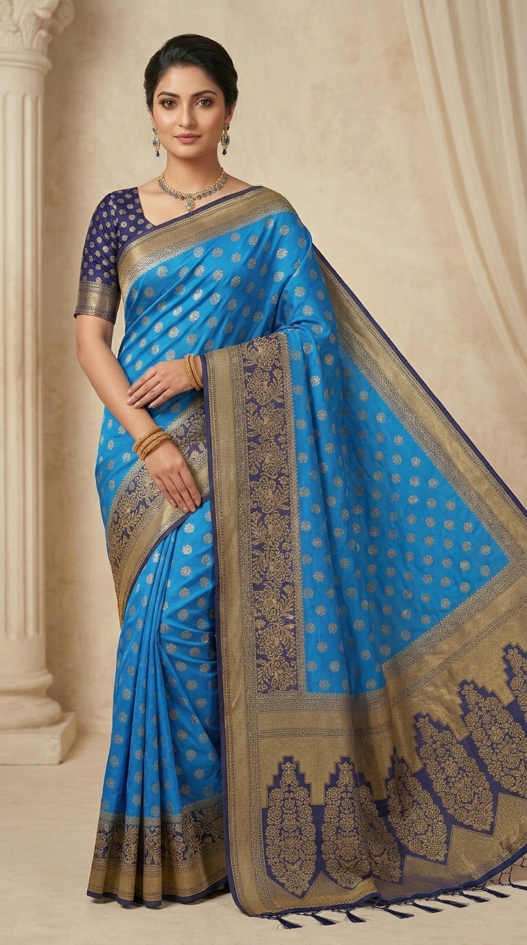Jacquard Blue Silk Saree