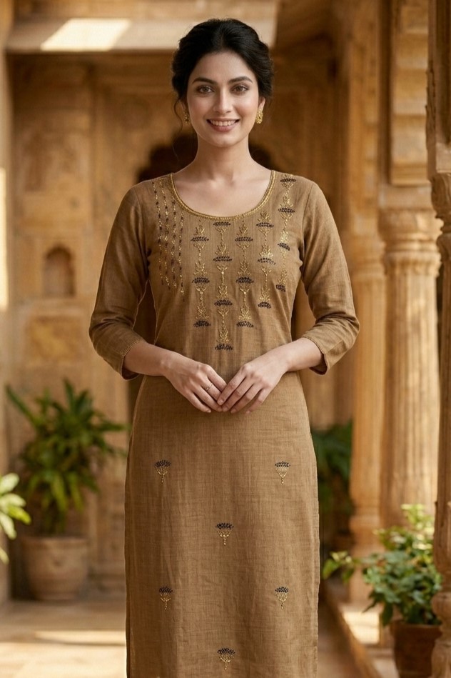 Brown Cotton Kurti - Image 2