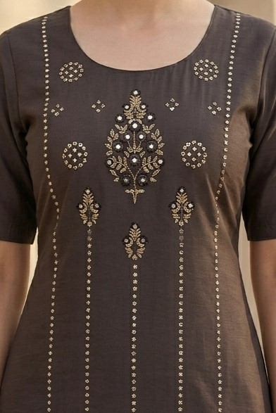 Coffee Colour Embroided Kurti - Image 2