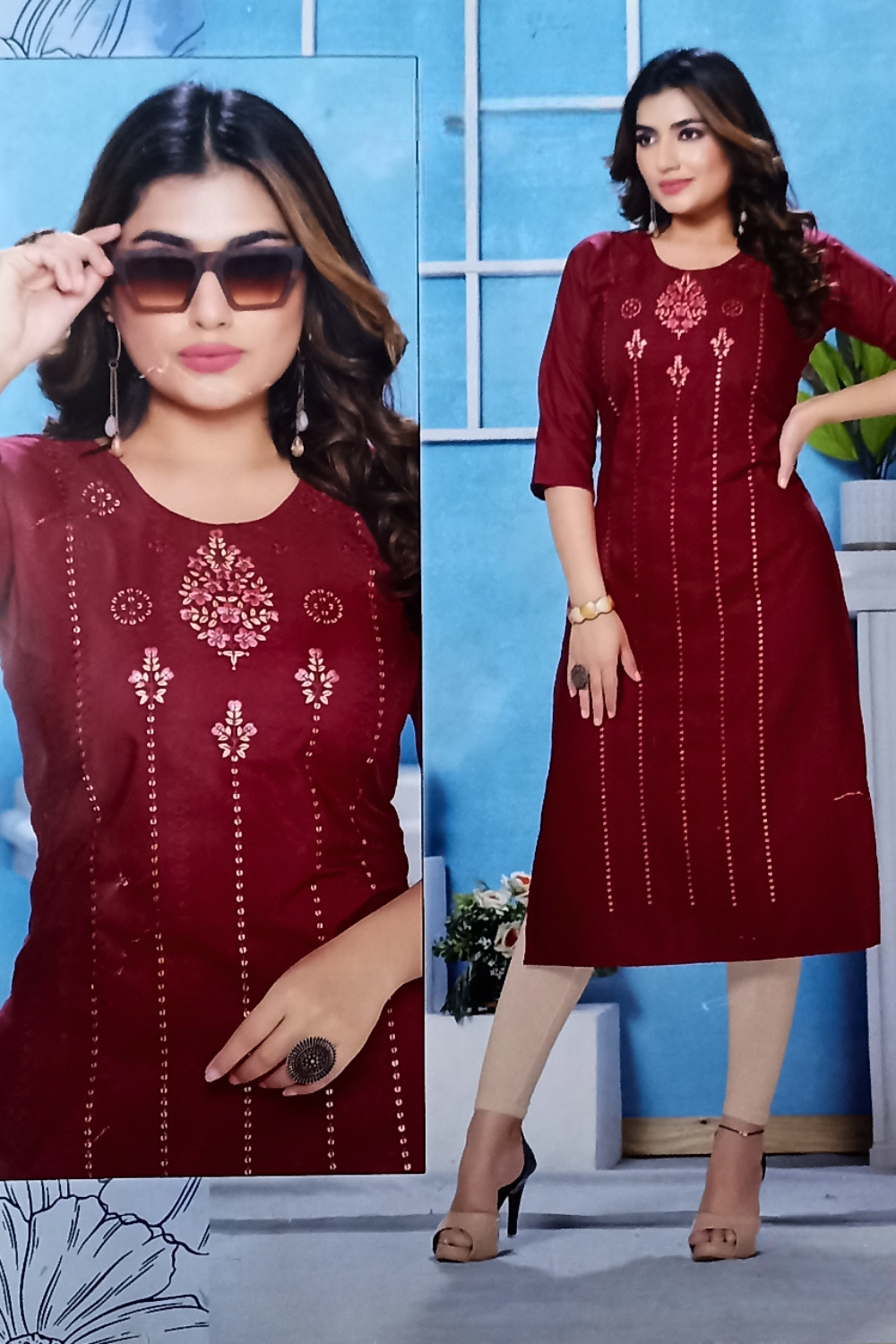 Maroon Embroided Kurti