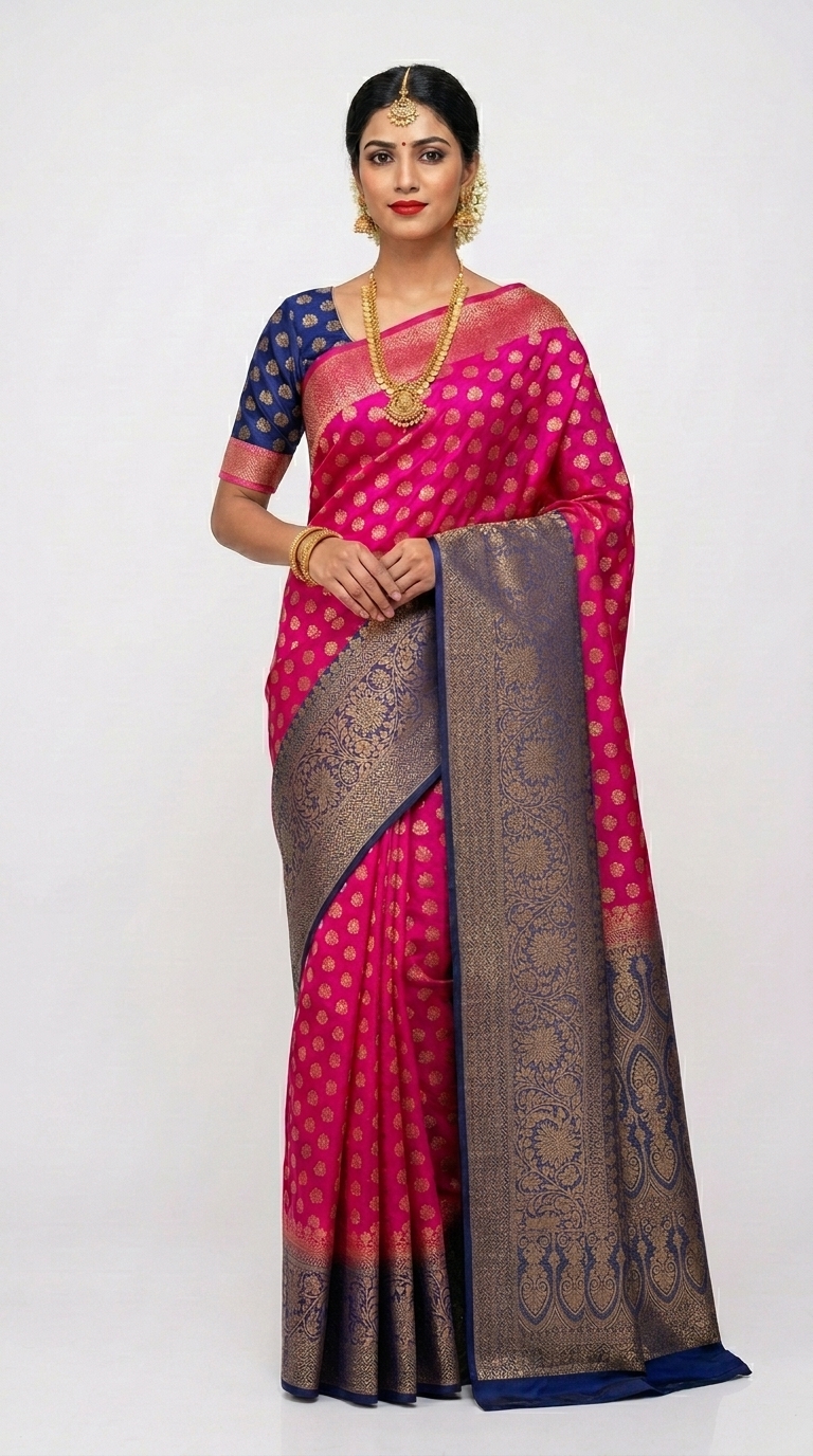 Jacquard Silk Rani Pink Saree