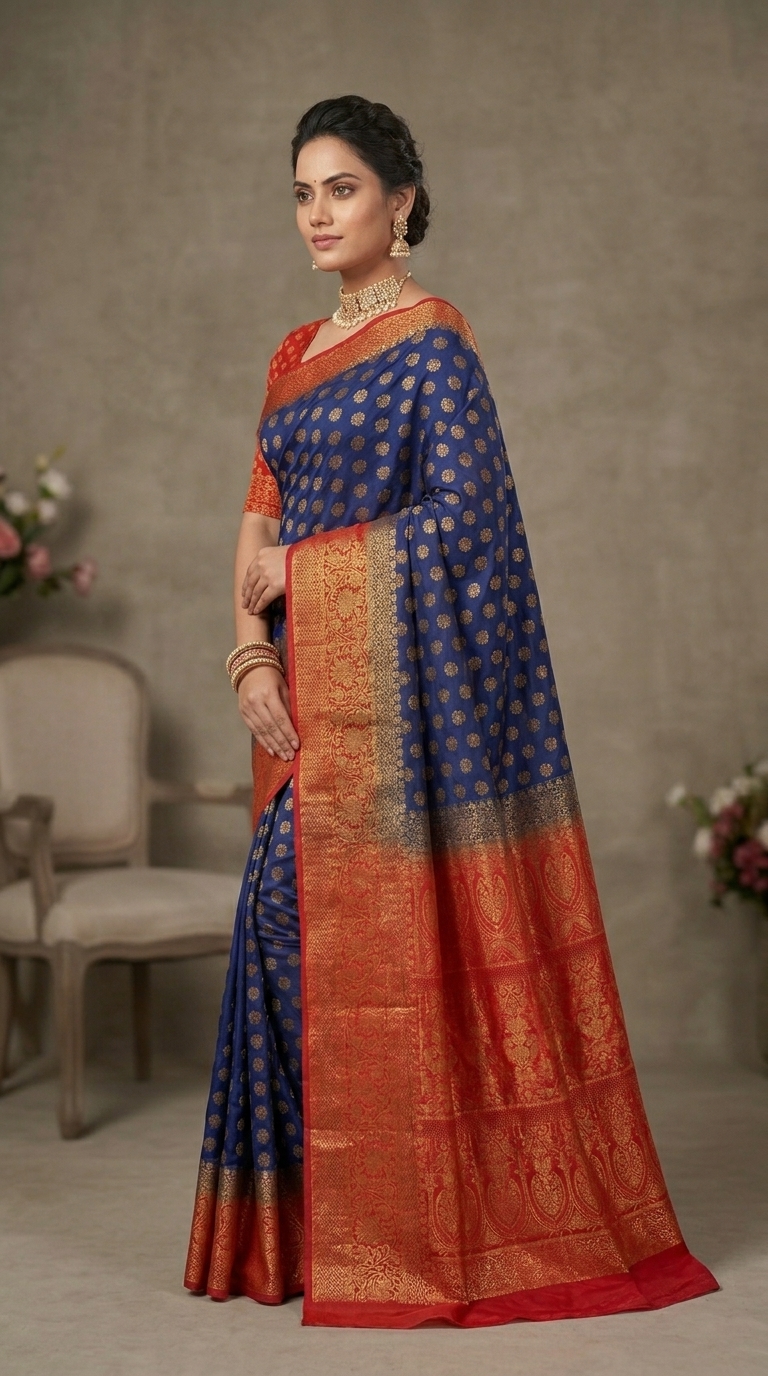 Jacquard Blue Silk Saree