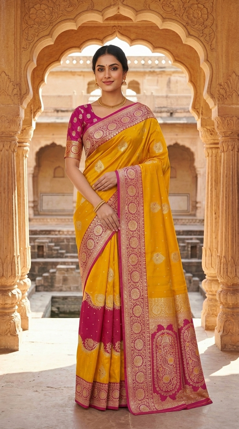Bengaluru Silk Yellow and Red Saree