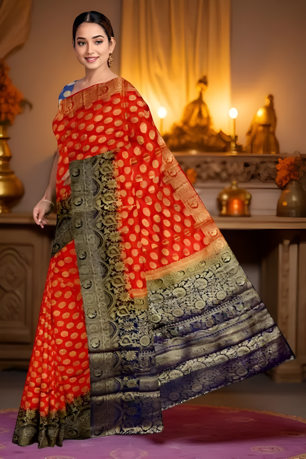 Jacquard Orange Silk Saree
