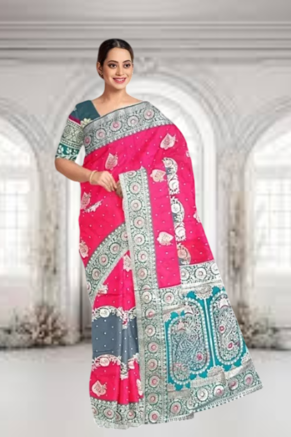 Bengaluru Silk Red and Green Saree