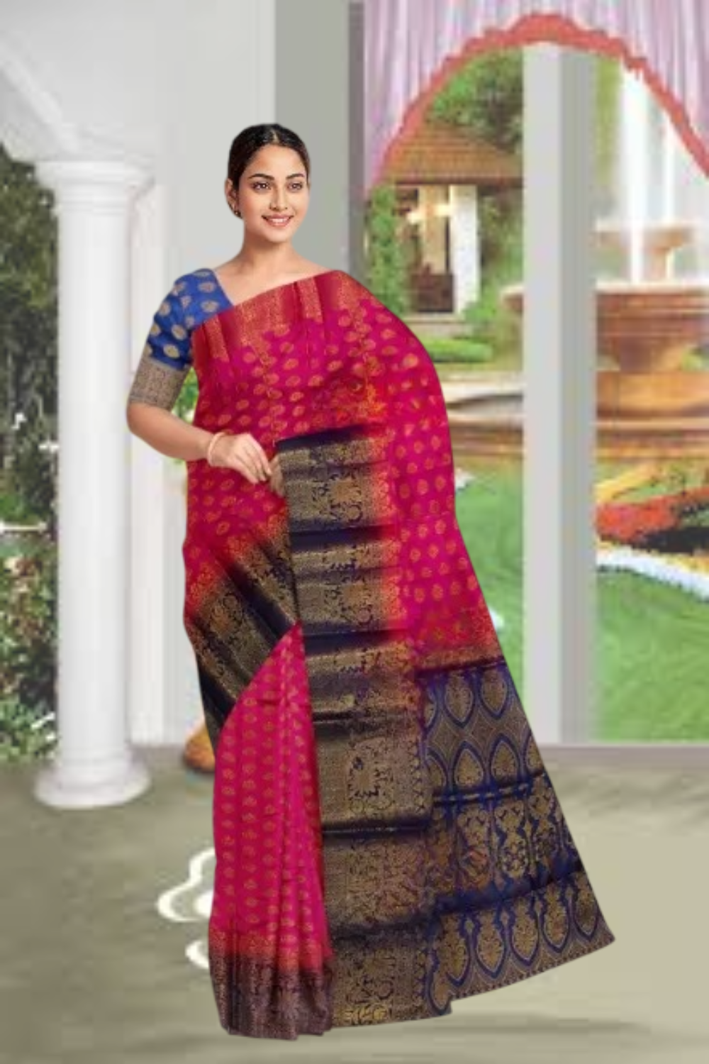 Jacquard Silk Rani Pink Saree
