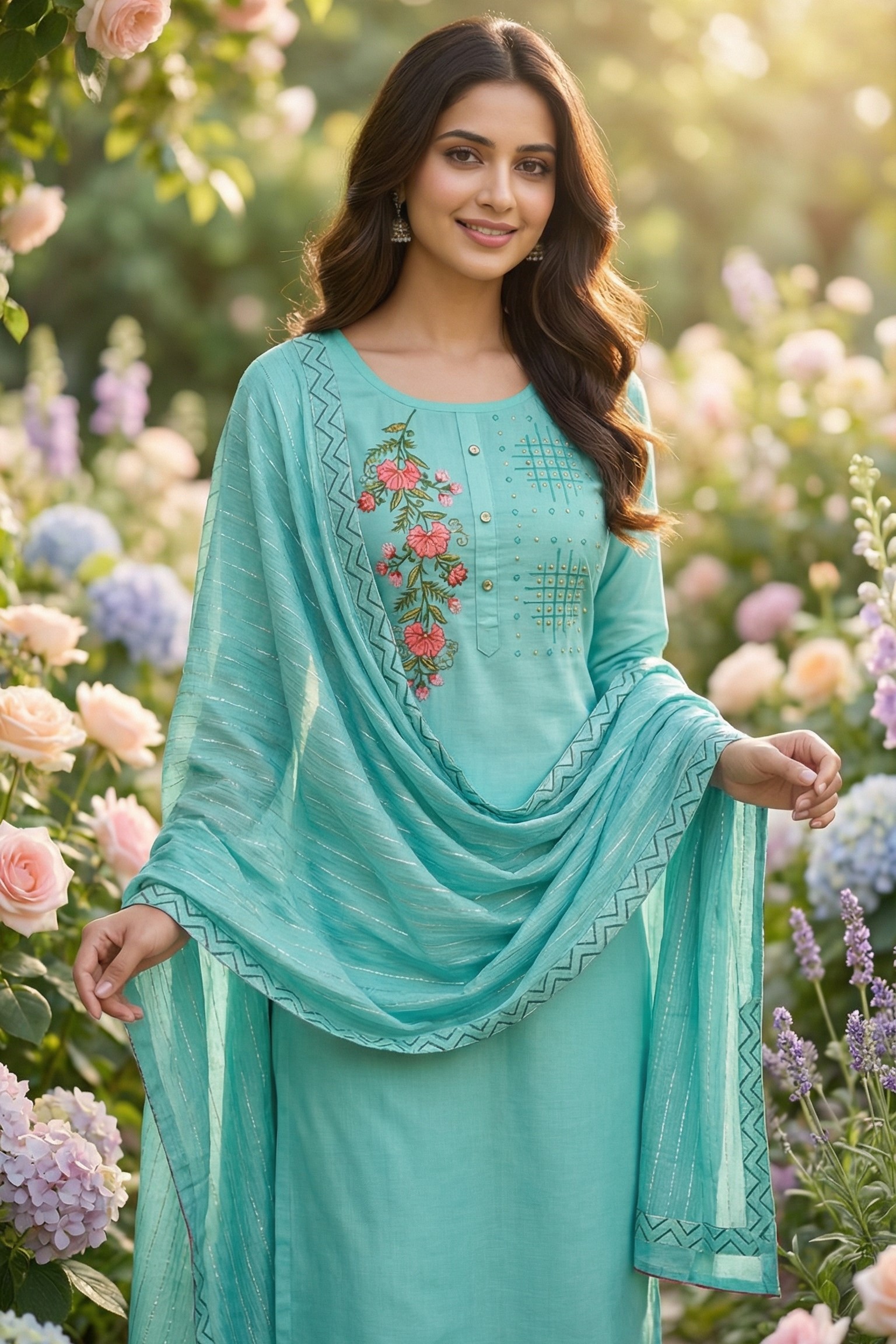 Green Cotton Suit Salwar Dress Material With Dupatta