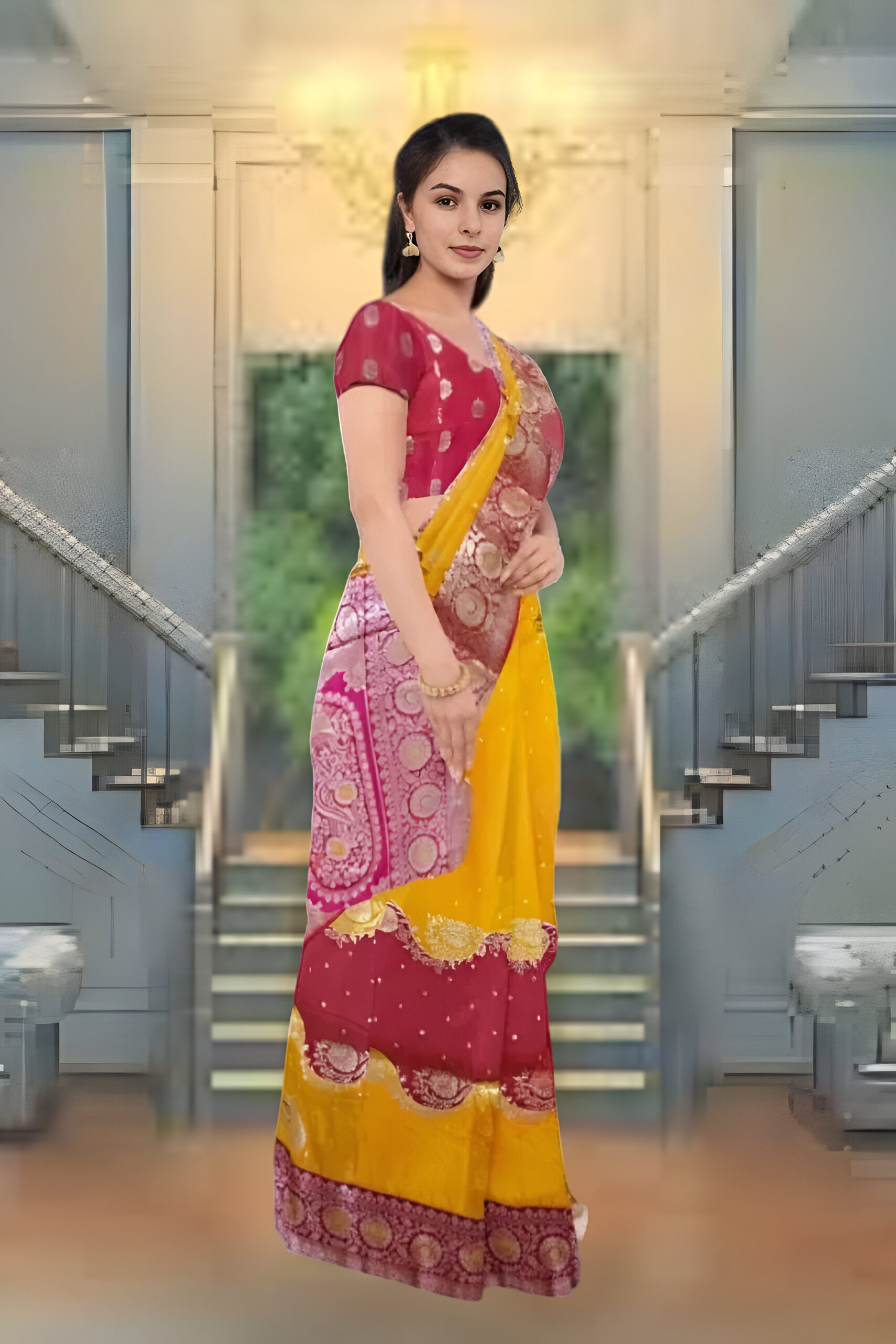 Bengaluru Silk Yellow and Red Saree