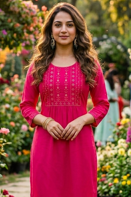 Pink Rayon Frill Kurti