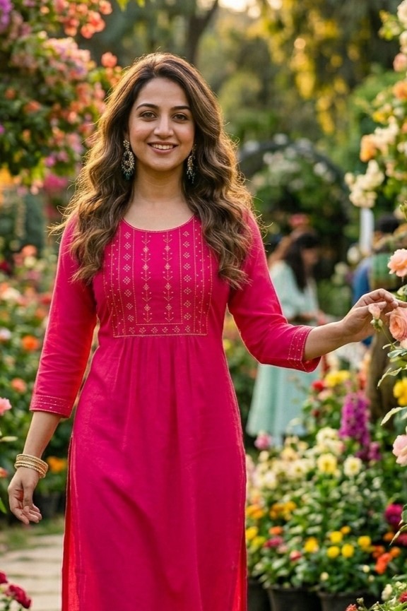 Pink Rayon Frill Kurti - Image 4