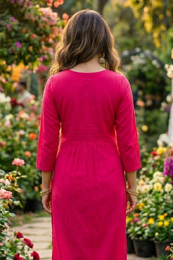 Pink Rayon Frill Kurti - Image 2