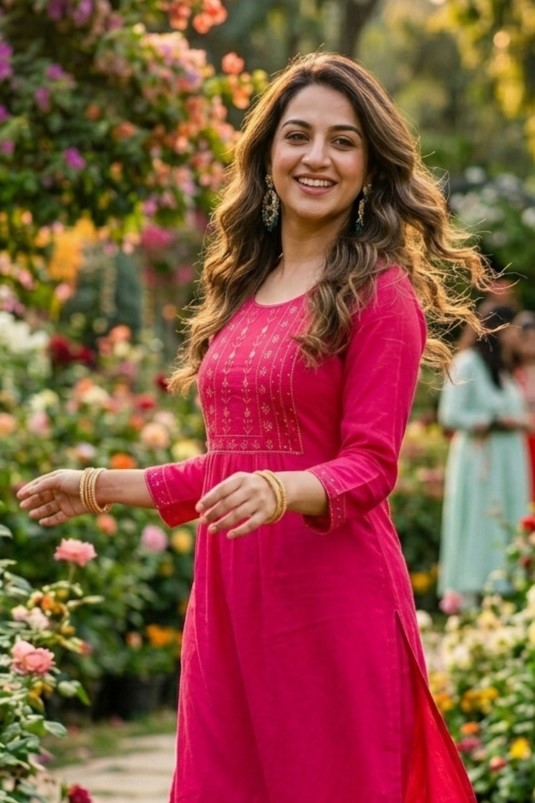 Pink Rayon Frill Kurti - Image 3
