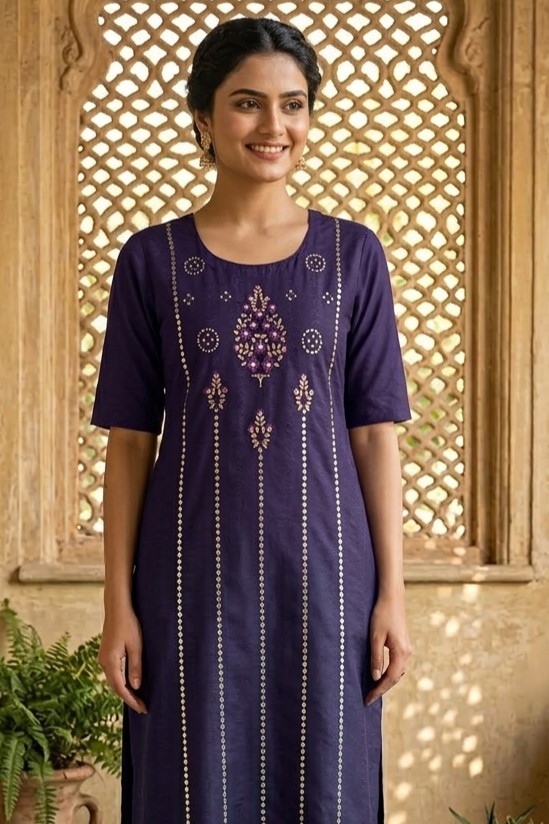 Violet Embroidered Kurti